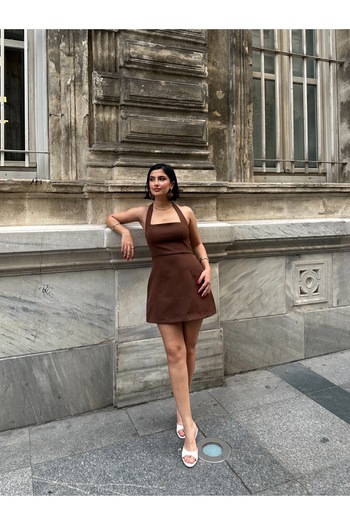MY LİKA Mini Square Neck Halter Dress