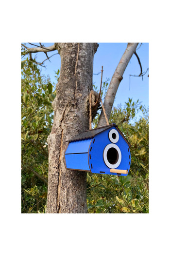 WoodenZoo Wooden Decorative Bird House Nest, Nest, Balcony, Garden Accessory (Blue 15X12X13 cm)