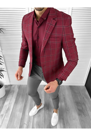 dehaine Men's jacket, slim fit, checked, 10324, red