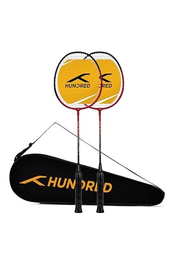 Hundred HUNDRED POWERTEK 100 (Set of 2) Badminton Racket with Full Cover (115g, Red/Black)