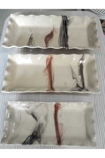 kurt41 Set of 3 Ceramic Boat Service Presentation Plates