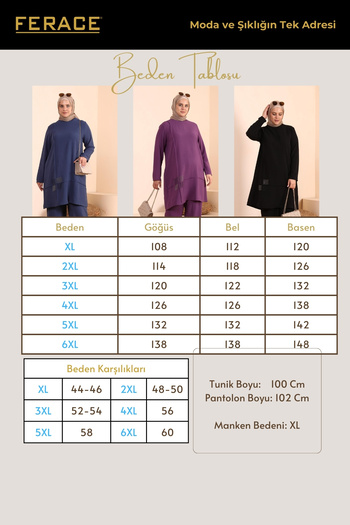Ferace Women's Hijab Suit Large Size 2 Piece Set Hijab Combination Plum