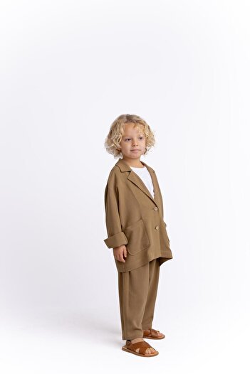 Cigit Linen Blazer Jacket 2-7 Years Caramel