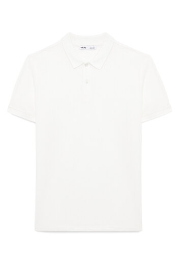 GRIMELANGE Skyloom Men's 100% Cotton Short Sleeve Regular Fit White Polo Neck T-Shirt