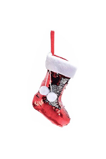 Decorer Christmas decorative sock red with reversible red sequins 18x27 cm