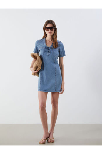 LC Waikiki Lcw Vision Indigo Tie Collar Jean Dress S5P789Z8Nvy25