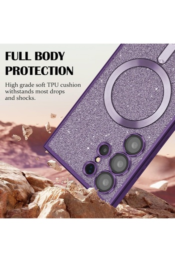 SKYDDAR INNOVATION Case for IPhone 15 Plus, Luxury Glitter Magsafe, Antishock, Red, sticker set