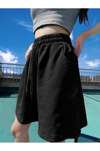LASVES Women's Black Comfortable Shorts