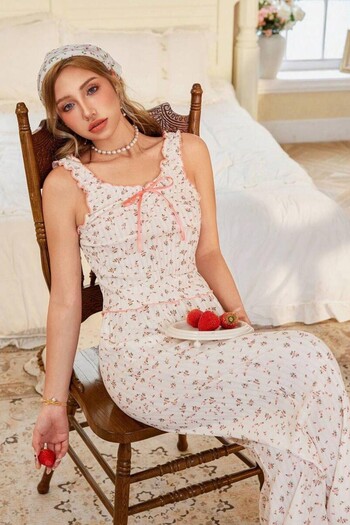BELLA NOTTE Vintage Pink Bow Strap Summer Pajama Set