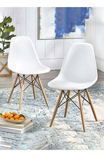 Taimi Pack of 2 Modern Style Plastic Dining Chair Mid Century Modern DSW Chair, Shell Lounge ,White