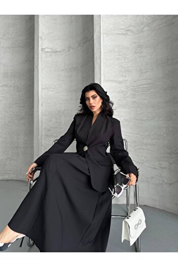 ZF BUTİK Gold Buttoned Skirt Suit