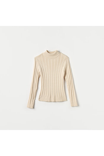 Juniors Textured Turtleneck Sweater With Long Sleeves