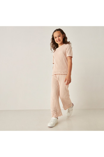 ELIGO Textured Top With Crew Neck And Short Sleeves