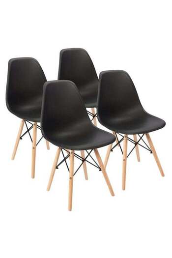 Taimi Pack of 4 Modern Style Plastic Dining Chair Mid Century Modern DSW Chair, Shell Lounge ,Black