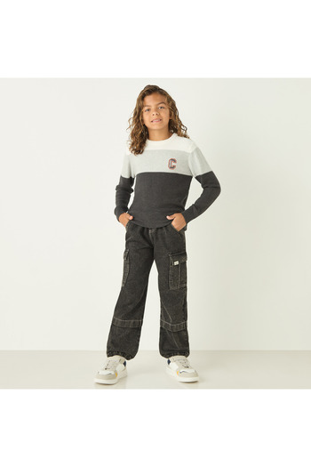 Juniors Striped Pullover With Crew Neck And Long Sleeves