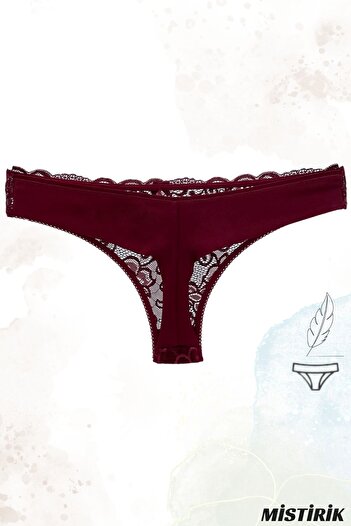 MİSTİRİK Soft Fabric Table Model Burgundy Lace String Panties Thong