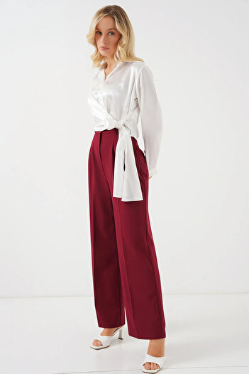 LE CARAMBOLE Women's White Tie Long Sleeve Satin Shirt