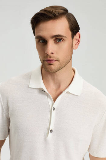 Hemington Linen Cotton Blend Off White Pattern Knitwear Polo