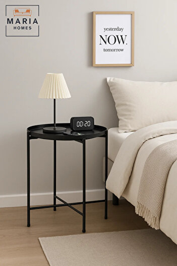 MARIA HOMES Modern Black Metal Round Table – Minimalist Pedestal Base Design