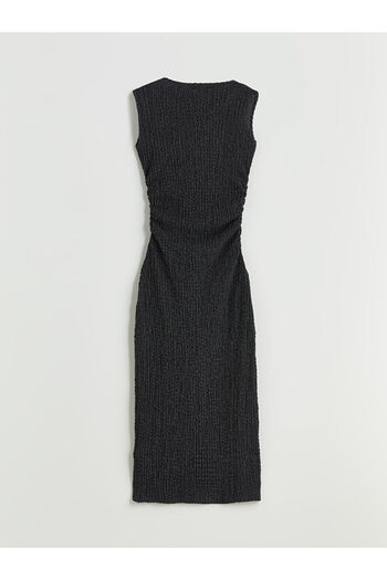 LC Waikiki Lcwaikiki Classic Anthracite Crew Neck Shirred Bodycon Dress S5Qv11Z8Nvy25