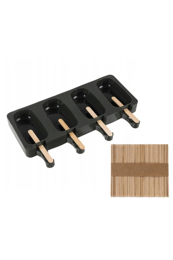 zola Silicone ice cream mold set, 4 cavities + 50 wooden sticks, 25.5x15x2.5 cm, black