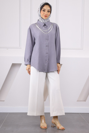 İmajButik Gray Pearl Pendant Shirt