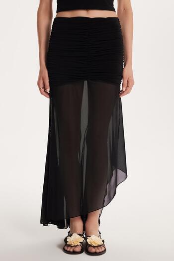 Tudors Women's Standard Fit Gathered Waist Tulle Detailed Black Skirt