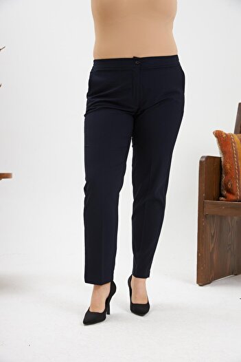 RMG Navy Blue Large Size Mini Slit Elastic Waist Pants