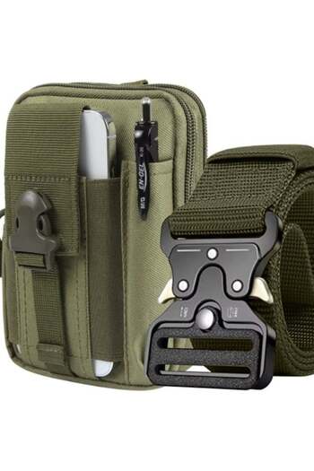 varioshop VarioShop® men's military belt and pouch set, 2 compartments, phone pocket,