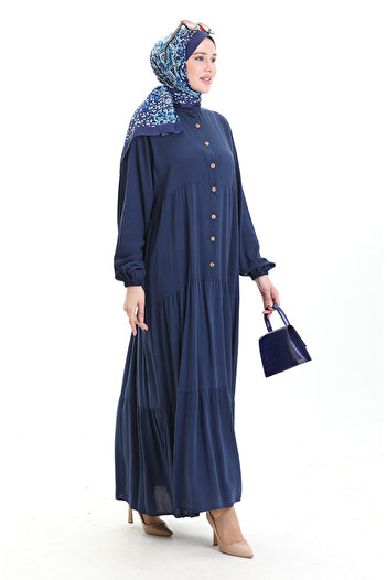 sefamerve Judge Collar Half Button Dress 0090-04 Navy Blue