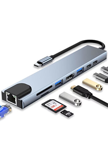 varioshop Hub Adaptor Multiport 8 in 1 VarioShop®, USB-C 3.1, HDMI 4K / LAN RJ45 Ethernet / Type C Port / USB