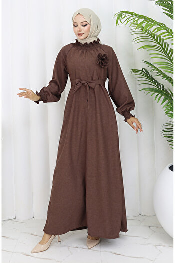 sefamerve Rubber Detailed Belted Dress 2063-03 Brown