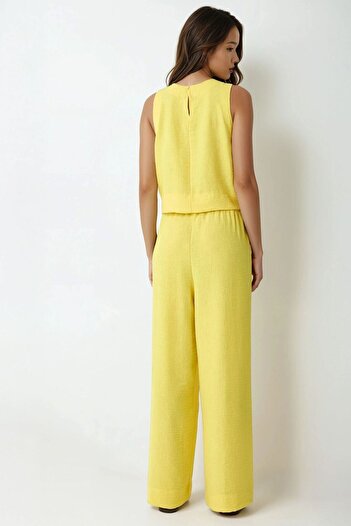Hiccup Linen Look Blouse & Elastic Waist Trousers Double Set