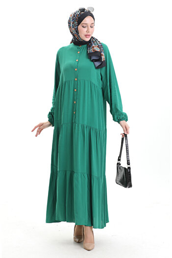 sefamerve Judge Collar Half Button Dress 0090-05 Emerald Green
