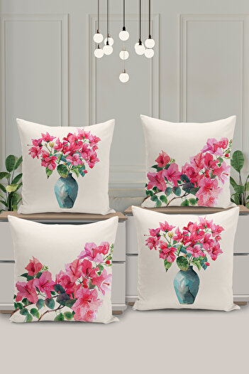 Filamente 4-Piece Double-Sided Digital Printing Throw Pillow Cover with Floral Pattern