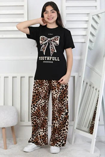 ABİYEKİDS Leopard Patterned Bottom-Top Daily Holiday Children's Suit for Ages 6/14 Aby220