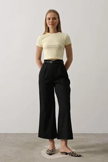 Edolika Belt Collar Detailed Trousers - Black