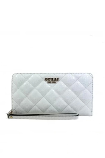 Guess LAUREL SLG CHEQUE ORGANIZER Γυναικείο λευκό πορτοφόλι SWGG8500163-WHI