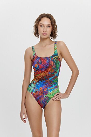 Louren M12034 U Neck Stone Detailed Swimsuit