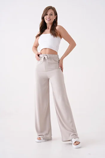 MAMAYAGA Women's High Waist Belted 100% Viscose Cotton Wide Leg Stylish Casual Plus Size Curve Pants