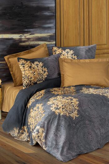 Cotton Box Satin Double Duvet Cover Set Jadira Beige
