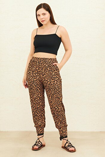 Curly Leopard Pattern Pleated Knitted Trousers