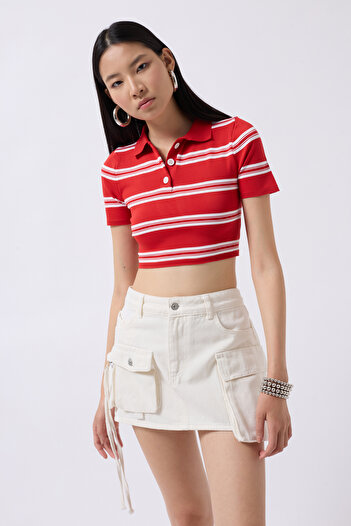 Black Fashion White Mini Cargo Pocket Denim Skirt