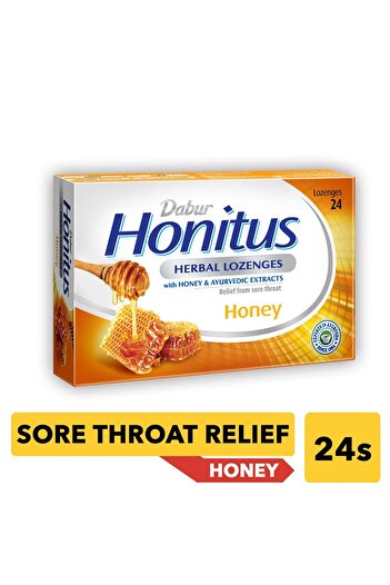 Dabur Honitus Herbal Lozenges With Honey Flavor 24 Pcs Soothes Sore Throat & Relieves Cough Naturally