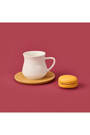 MİEN Mien Bamboo Plate Striped Cup Set - Light Brown / White - 100 ml