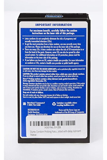 Durex Prolong Natural Latex , 12 Count - Ultra Fine, Ribbed and Dotted with Delay Lubr