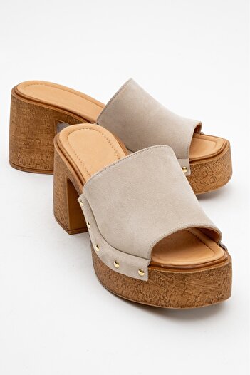 PASSAGE SHOES Kadın Hakiki Deri Takunya Terlik 6318 BEJ SÜET