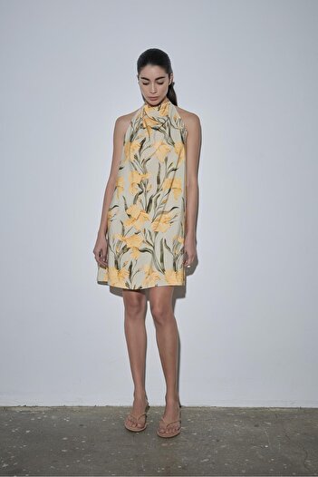 Suud Collection Renkli Sasha Halter Yaka Elbise