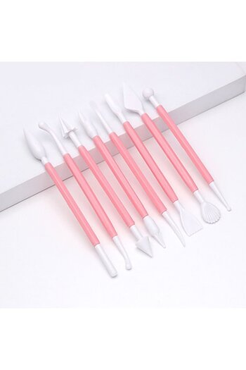 zola Set of 8 pieces for decorating cakes/cupcakes, different designs, plastic, length 14/16 cm, pink