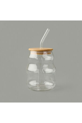 Paçi Bamboo Lid Cup with Straw - Light Brown / Transparent - 450 ml